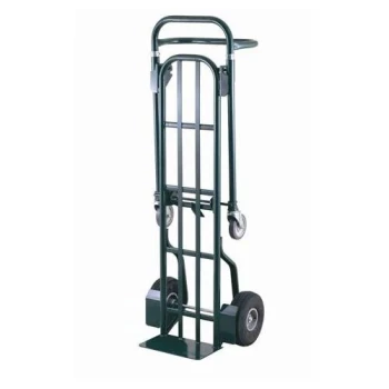 Harper 800 lb. 2-Position Convertible Hand / Platform Truck with 10" x 3 1/2" Solid Rubber Wheels and 5" Urethane Casters DTT11648A