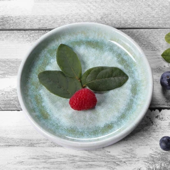 Elite Global Solutions B190053-SM Monet 5 1/4" Sea Moss Reactive Glaze Raised Rim Melamine Plate - 6/Case