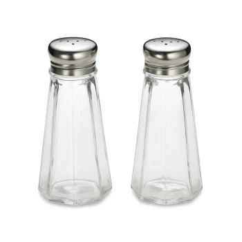 Tablecraft, Salt & Pepper Shakers, Glass Body, Chrome Top, 3 oz Capacity, Set of 2