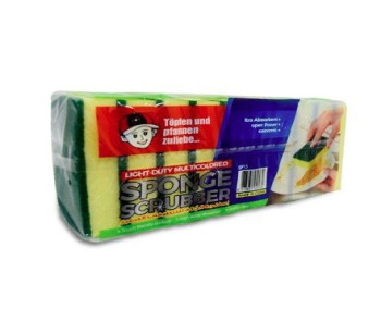 Sponge With Scouring Pad - Yellow &amp; Green - (10 pcs / Pkt) - 24 Pkt/Crt