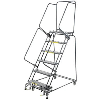 Ballymore 062414 M-2000 Series 6-Step Gray Steel Rolling Safety Ladder with 16" Wide Steps and 14" Deep Top Step