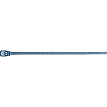 Retyz Metal Detectable EveryTie Blue 8" 50 lb. Tensile Strength (222N) 4.8 mm Strap Width Releasable / Reusable Cable Ties EVT-M08BL-TA - 100/Pack