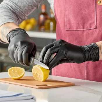Noble Powder-Free Disposable Black Hybrid 3.5 Mil Thick Gloves - Small - 100/Box