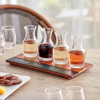 Acopa Write-On Flight Tray with 6 oz. Glass Carafes - 3/Set
