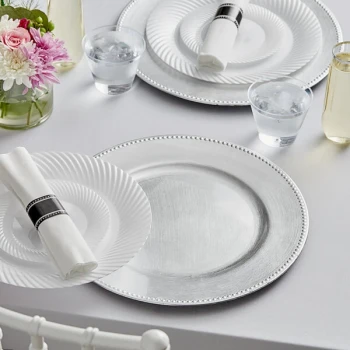 Choice 13" Round Silver Beaded Rim Plastic Charger Plate - 12/Case