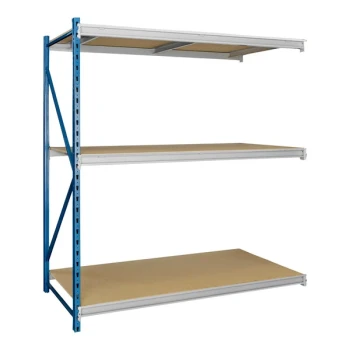 Hallowell 48" x 24" x 123" Marine Blue / Light Gray 3-Level Bulk Rack Add-On with Particleboard Decking HBR4824123-3A-P-PB
