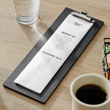 Choice 4 1/2" x 12 1/2" Customizable Black Wood Color Menu Holder / Presenter with Clip