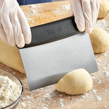Choice 6 1/4" x 3" High Carbon Stainless Steel Dough Cutter / Bench Scraper with Black Handle