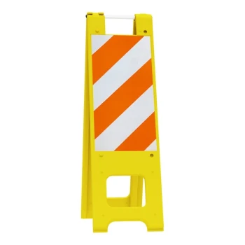 Plasticade® Narrowcade 12" x 24" Yellow Double-Sided A-Frame Sign Stand / Barricade with Reflective Sheeting 150-Y