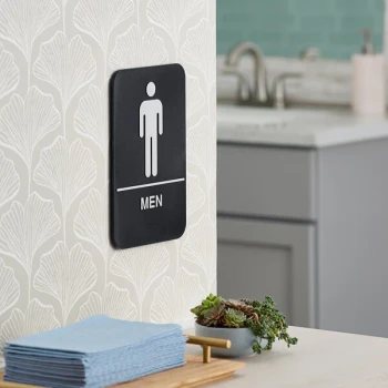 Lavex 9" x 6" Black / White Plastic Men's Restroom Sign with Braille