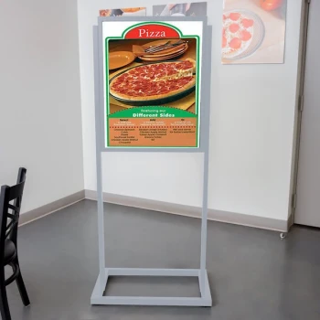 Aarco BPH1S Boaster 24 1/2" x 63" Silver Double Sided Freestanding Poster / Sign Holder