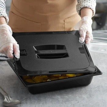 Vigor 1/2 Size Black Polycarbonate Food Pan Lid with Handle