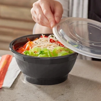 Choice 42 oz. Black Round Microwavable Heavy Weight Bowl with Lid - 150/Case