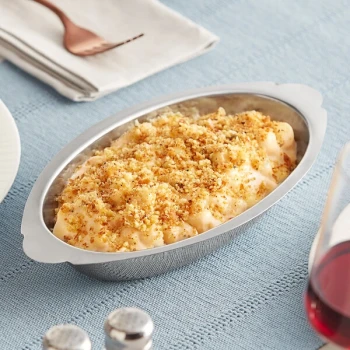 Choice 20 oz. Stainless Steel Oval Au Gratin Dish
