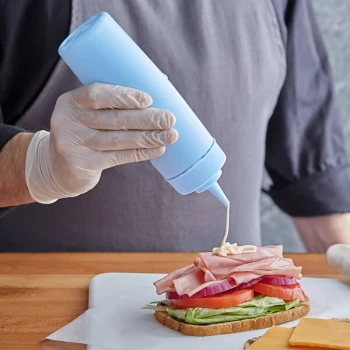 Choice 12 oz. Light Blue Wide Mouth Squeeze Bottle   - 6/Pack