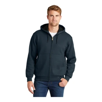 CornerStone CS620 Unisex Customizable Navy Heavy Weight Full-Zip Hooded Sweatshirt with Thermal Lining - Medium