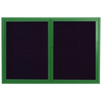 Aarco ADC4872G 48" x 72" Enclosed Hinged Locking 2 Door Powder Coated Green Aluminum Indoor Message Center with Black Letter Board