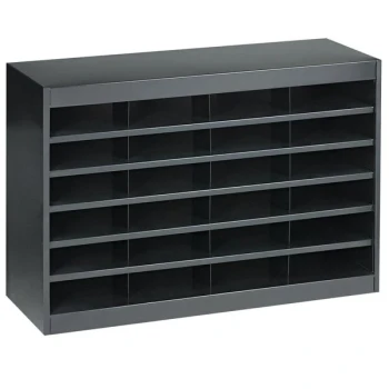 Safco 9211BLR Black 24-Section Steel Mail Sorter - 37 1/2" x 12 3/4" x 25 3/4"
