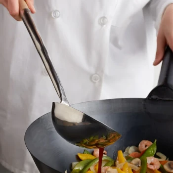 Town 34972 7 oz. Medium Wok Ladle with 17 1/2" Wood Handle