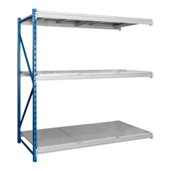 Hallowell 48" x 24" x 123" Marine Blue / Light Gray 3-Level Bulk Rack Add-On with Steel Decking HBR4824123-3A-S-PB