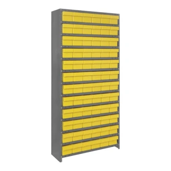 Quantum Super Tuff 36" x 18" x 75" Steel Closed 13-Shelf Euro Drawer Shelving System with (72) 17 7/8" x 5 9/16" x 4 5/8" Yellow Bins CL1875-602YL