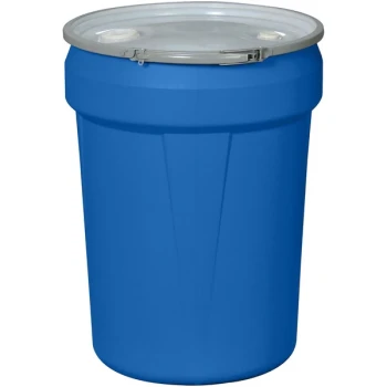 Eagle Manufacturing 1601MBBG 30 Gallon Blue Plastic Barrel Drum with 1/2" x 1 3/4" Bung Holes and Metal Lever-Lock