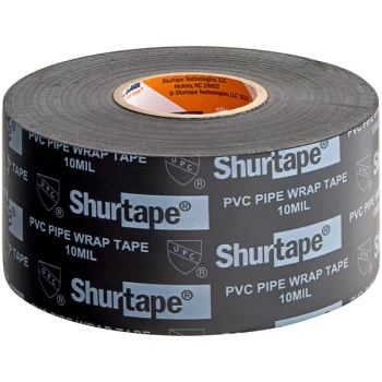 Shurtape PW 100 1.88" x 33 Yards Black Printed Corrosion-Resistant PVC Pipe Wrap Tape