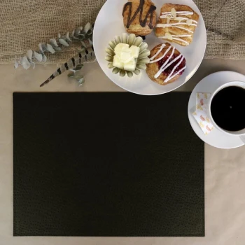 H. Risch Inc. PLACEMATDX-CHBLACK Chesterfield 16" x 12" Black Premium Sewn Faux Leather Rectangle Placemat - 12/Pack