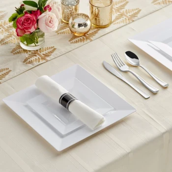 Visions 120 Settings of Silver White Plastic Dinnerware and Classic Rolled Flatware - 120/Case