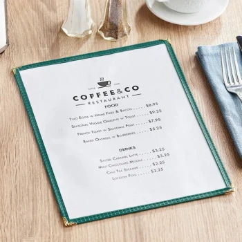 Choice 8 1/2" x 11" Green 2-View Single Pocket Menu Cover
