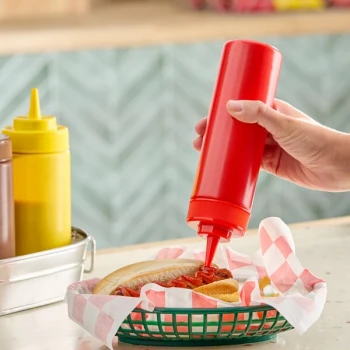 Choice 12 oz. Red Wide Mouth Squeeze Bottle   - 6/Pack