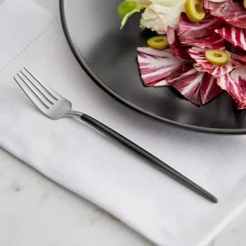 Acopa Odin Black / Silver 7 5/16" 18/8 Brushed Stainless Steel Extra Heavy Weight Forged Salad / Dessert Fork - 12/Case