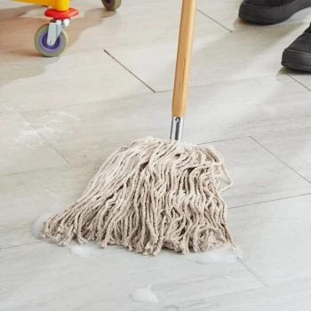 Lavex 16 oz. #24 Natural Cotton Cut End Wet Mop Head with Screw-On Band - 12/Case