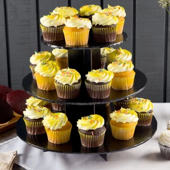Enjay CS-BLACK 3-Tier Disposable Black Cupcake Treat Stand - 6/Case