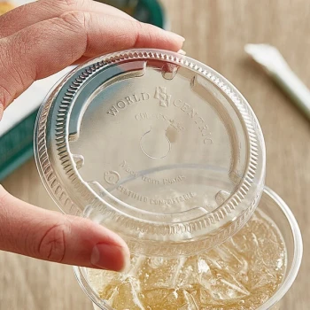 World Centric 12-22 oz. Clear PLA Cold Cup Flat Lid with Straw Slot - 1,000/Case