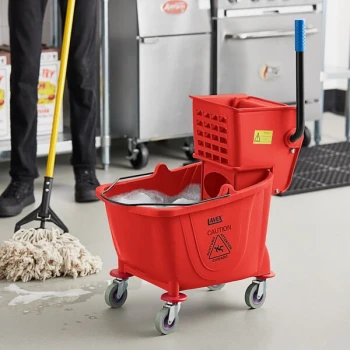 Lavex 35 Qt. Red Mop Bucket & Side Press Wringer Combo