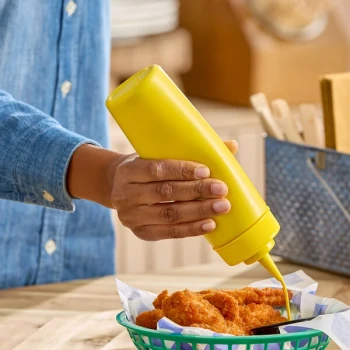Choice 12 oz. Yellow Wide Mouth Squeeze Bottle - 6/Pack