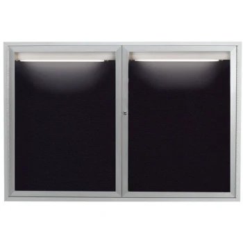Aarco ADC4872I 48" x 72" Enclosed Hinged Locking 2 Door Satin Anodized Finish Aluminum Indoor Lighted Message Center with Black Letter Board