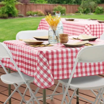 Choice 52" x 52" Burgundy Textured Gingham Vinyl Table Cover with Flannel Back