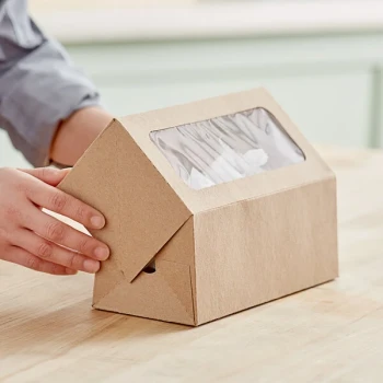 Baker's Lane 9" x 4" x 3 1/2" Kraft Auto-Popup Window Donut / Bakery Box - 200/Bundle