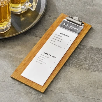 Choice 4 1/2" x 12 1/2" Customizable Natural Wood Color Menu Holder / Presenter with Clip