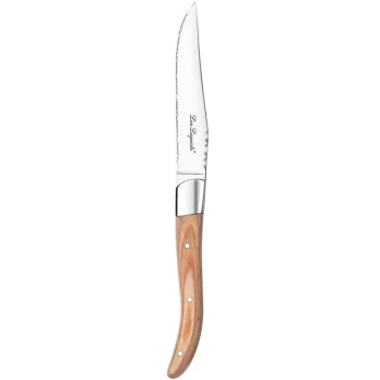 Lou Laguiole 2520WNB000113 Louis 8 13/16" High Carbon Stainless Steel Steak Knife with Light Wood Handle - 6/Case
