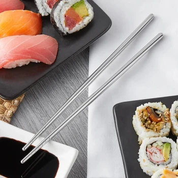 Acopa Heika 9" Silver 18/8 Stainless Steel Extra Heavy Weight Chopstick Set - 12/Pack