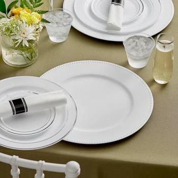 Choice 13" Round White Beaded Rim Plastic Charger Plate - 12/Case