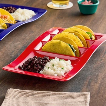 Tuxton Concentrix 14 5/8" x 8 5/8" Cayenne Stackable China Taco Plate - 6/Case