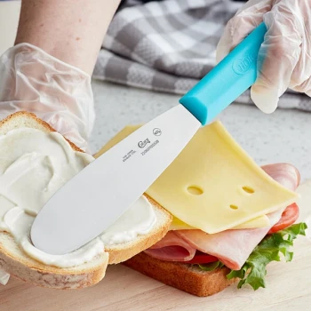 Choice 5 1/2" Smooth Stainless Steel Sandwich Spreader with Neon Blue Polypropylene Handle