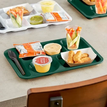 Choice 10" x 14" Left Handed Heavy-Duty Melamine NSF Forest Green 6 Compartment Tray - 12/Pack
