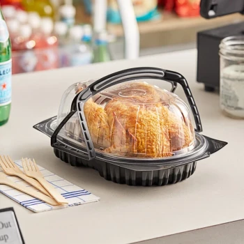 Pactiv MealMaster 10" x 7 1/2" x 4" Medium Black Chicken Roaster with Handle - 110/Case