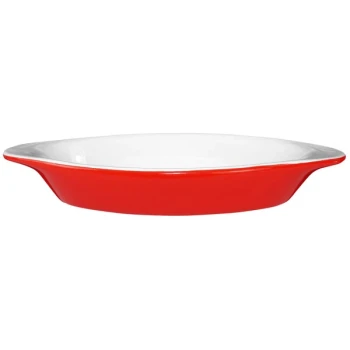 International Tableware 8 oz. Crimson Red and White Two-Tone Stoneware Rarebit - 36/Case