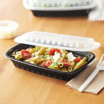 Choice 16 oz. Black Rectangular Microwavable Heavy Weight Container with Lid - 150/Case